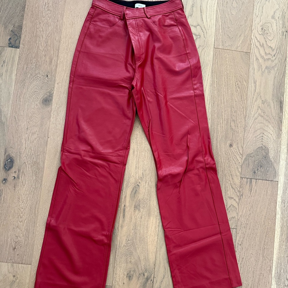 ALC Red leather straight leg trousers
